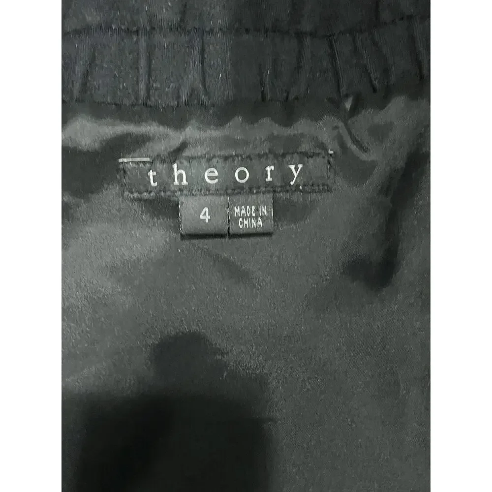 Theory Mariony‎ Black Ruffled Neck Zip Up Ponte Knit Zip Up Blazer Jacket Sz 4